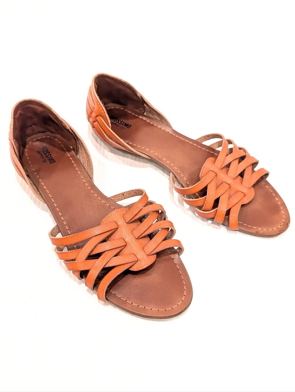 MOSSIMO Womens Cognac Tan Faux Leather Woven Huarache Open Toe Sandals Size 10